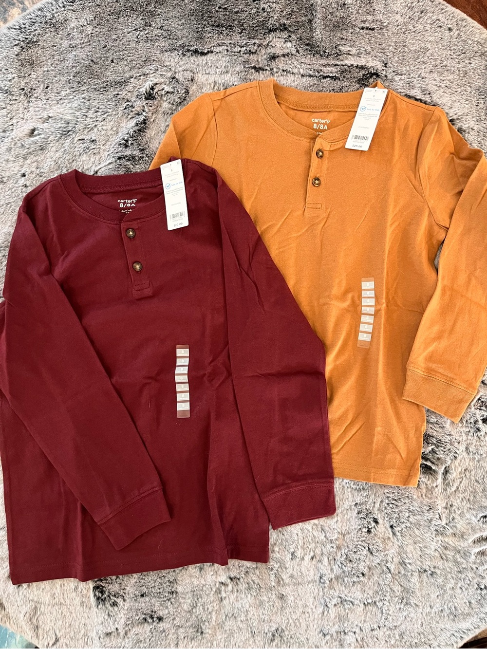New Carter's Long-Sleeve Henley Tops in Burgundy & Rusty Orange Bundle sz 8